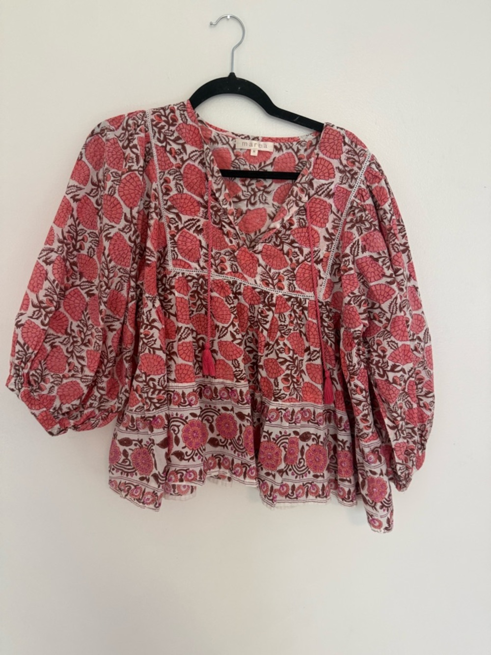 Boho Pink Floral Tiered Peasant Blouse - Picture 2 of 5